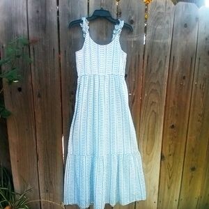 JESSICA SIMPSON DRESS JUNIORS SZ M GREEN WHITE EYELET SLEEVELESS